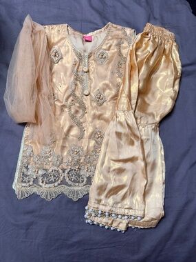 Embellished Shimmer Gold Salwar Kameez Set
